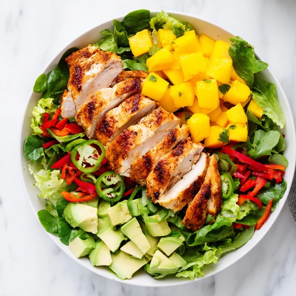 Grilled chicken and mango salsa lettuce wraps, beautifully plated, ready for a healthy meal.