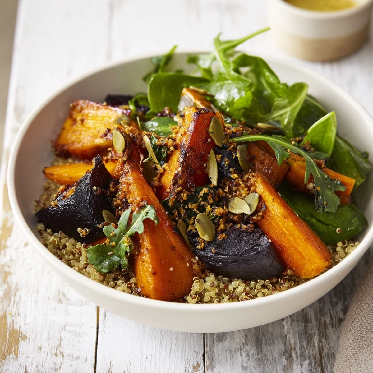 A warm Herb Bowl of roasted vegetables, with thyme and tarragon, ready to savor.