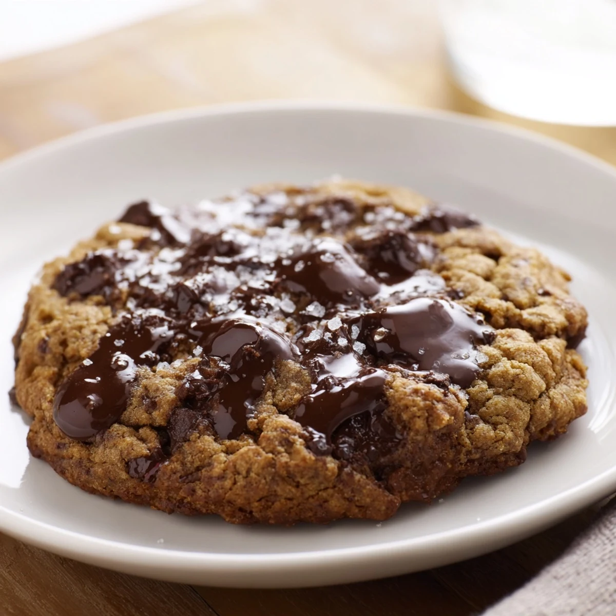 Golden-brown, delicious classic chocolate chip cookies, fresh from the oven, offering a delightful aroma.