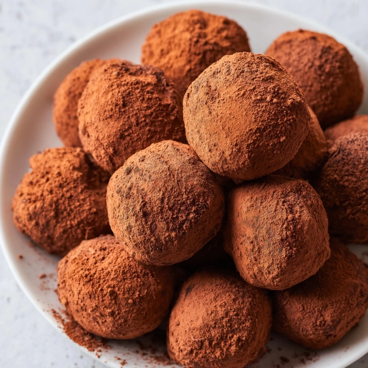 Rich, dark chocolate truffles, hand-rolled and dusted with cocoa, a decadent dessert to share.