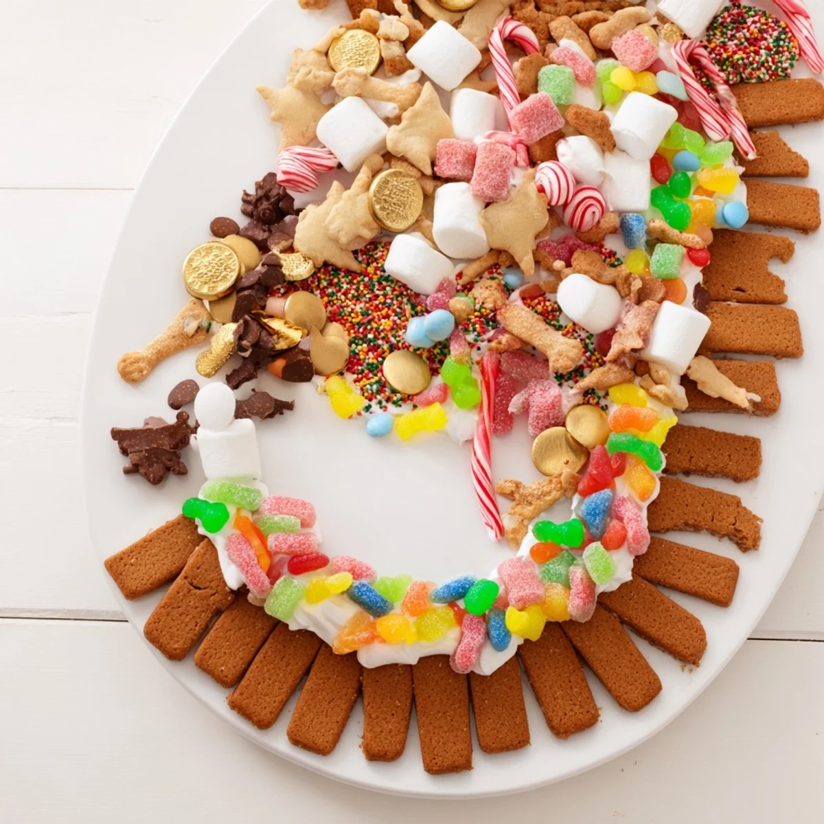 Imagine walking the edible gingerbread path on this Candy Land dessert board with candies, perfect to share.
