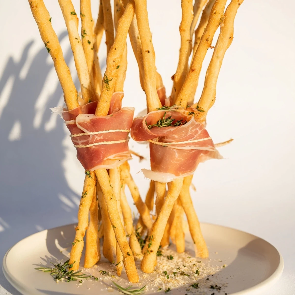 Appetizing photo: The Golden Gate, featuring thin prosciutto "bridge" connecting crispy breadsticks.