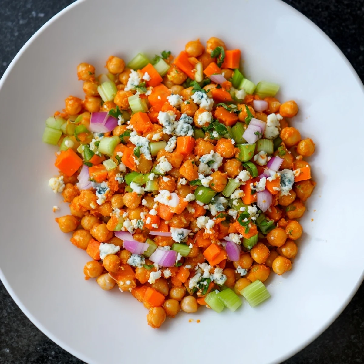 Enjoy the creamy, spicy Buffalo Chicken Bean Salad – a perfect vegetarian protein-packed lunch option.
