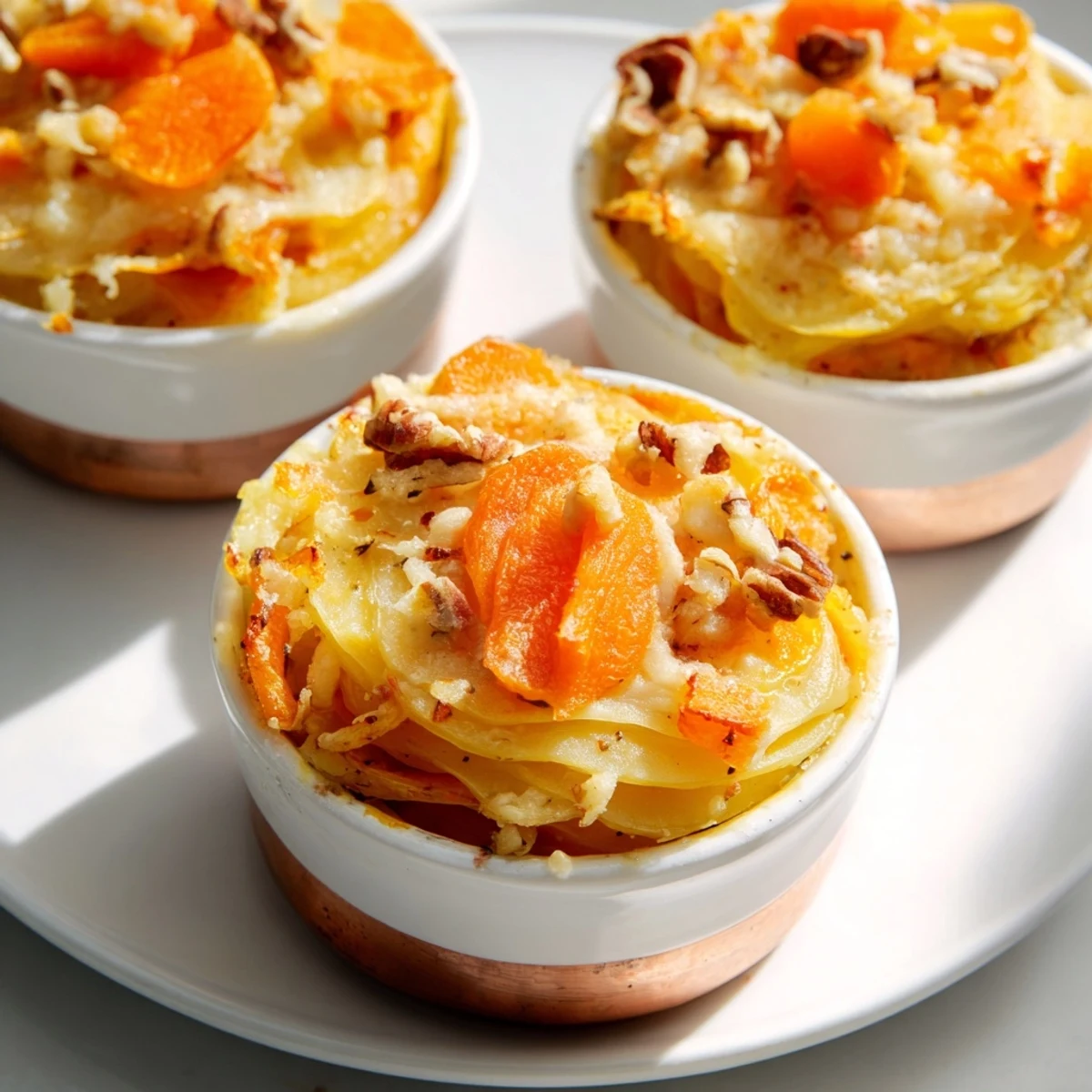Golden aged cheddar melts over warm roasted vegetables in this Copper Penny Warmth side dish.