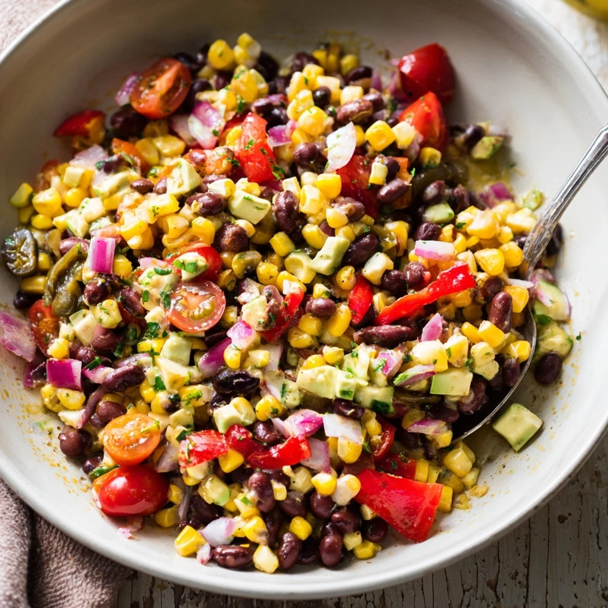 A delicious bowl of Southwestern Black Bean and Corn Salad, a quick and easy recipe with a southwestern zest.