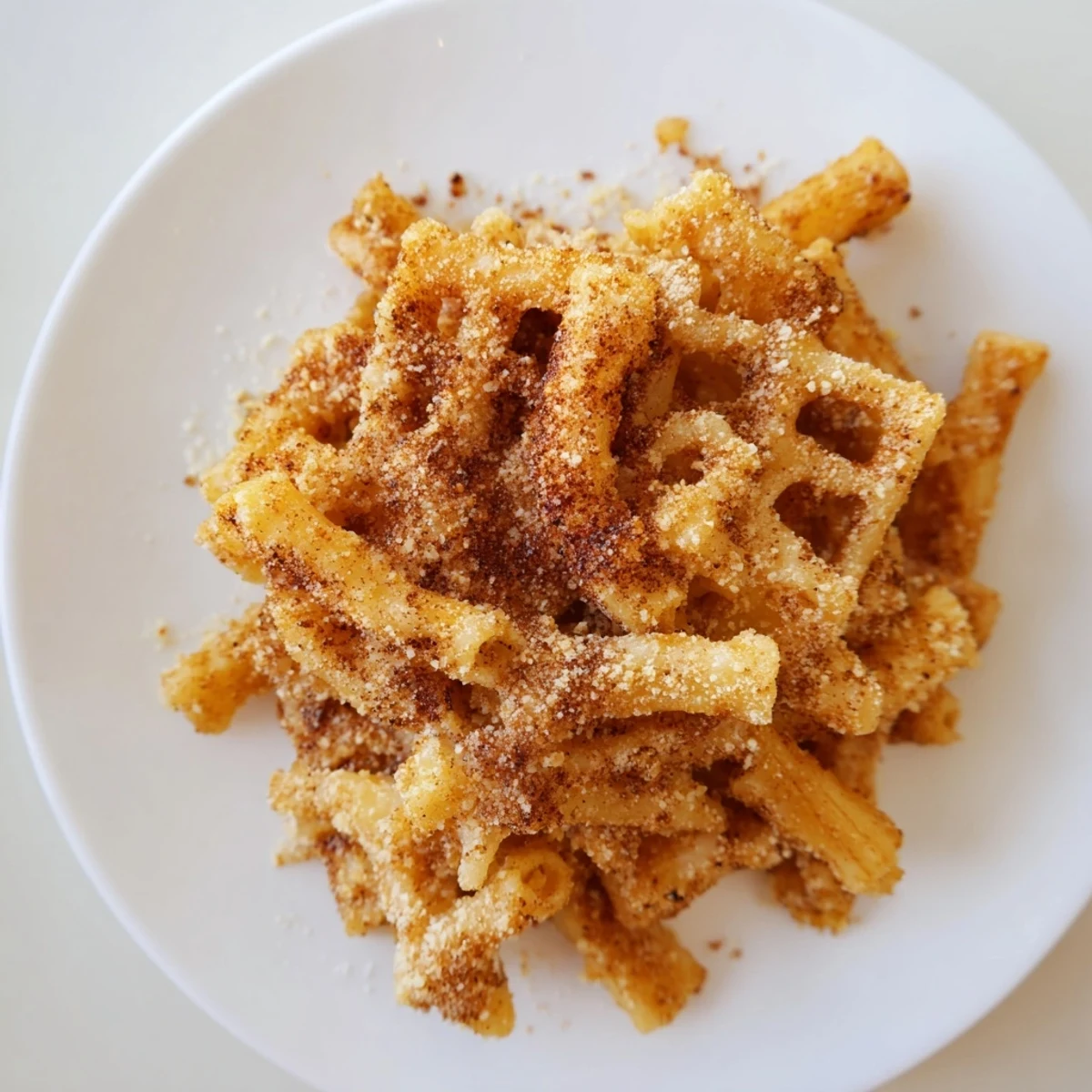 Close-up of crispy Parmesan pasta chips, offering a symphony of textures, ready to enjoy as an appetizer.