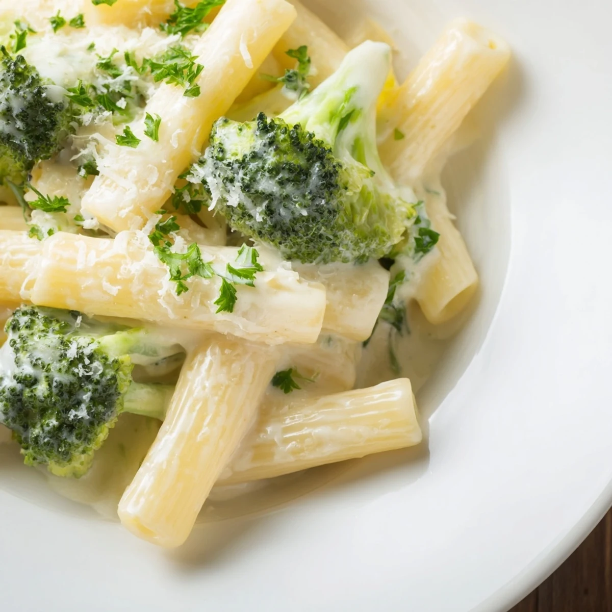 Freshly made cream cheese garlic pasta, served with parsley and extra Parmesan, a delicious dinner.