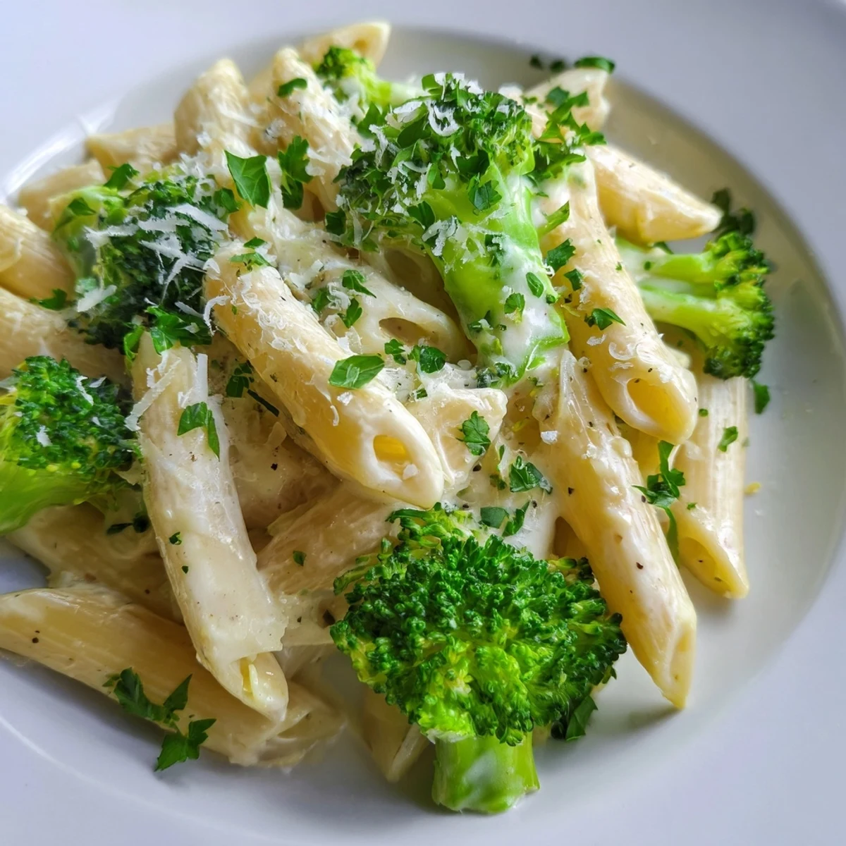A close-up of vibrant cream cheese garlic pasta, showcasing perfectly cooked pasta and creamy sauce.