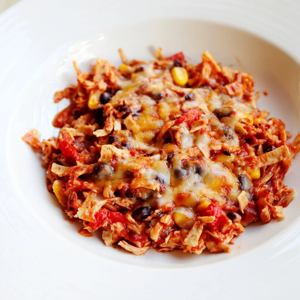 Steaming Chicken Enchilada Skillet with melted cheese and topped with fresh cilantro, ready to serve.