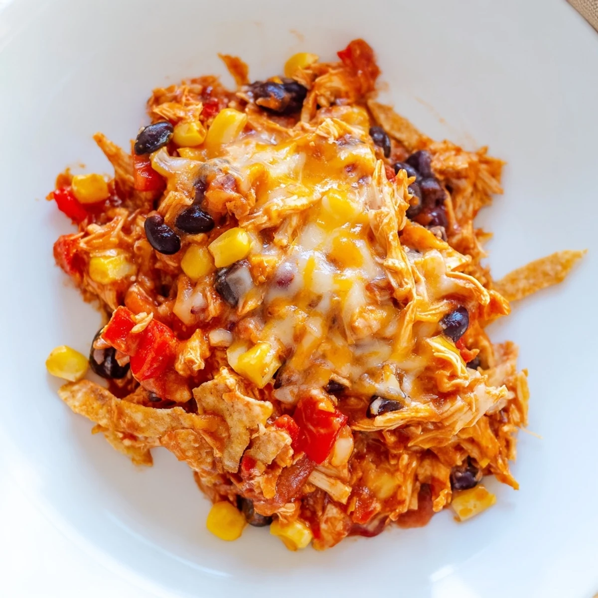 A bubbly, cheesy Chicken Enchilada Skillet, featuring tender tortillas and a rich, flavorful red sauce.