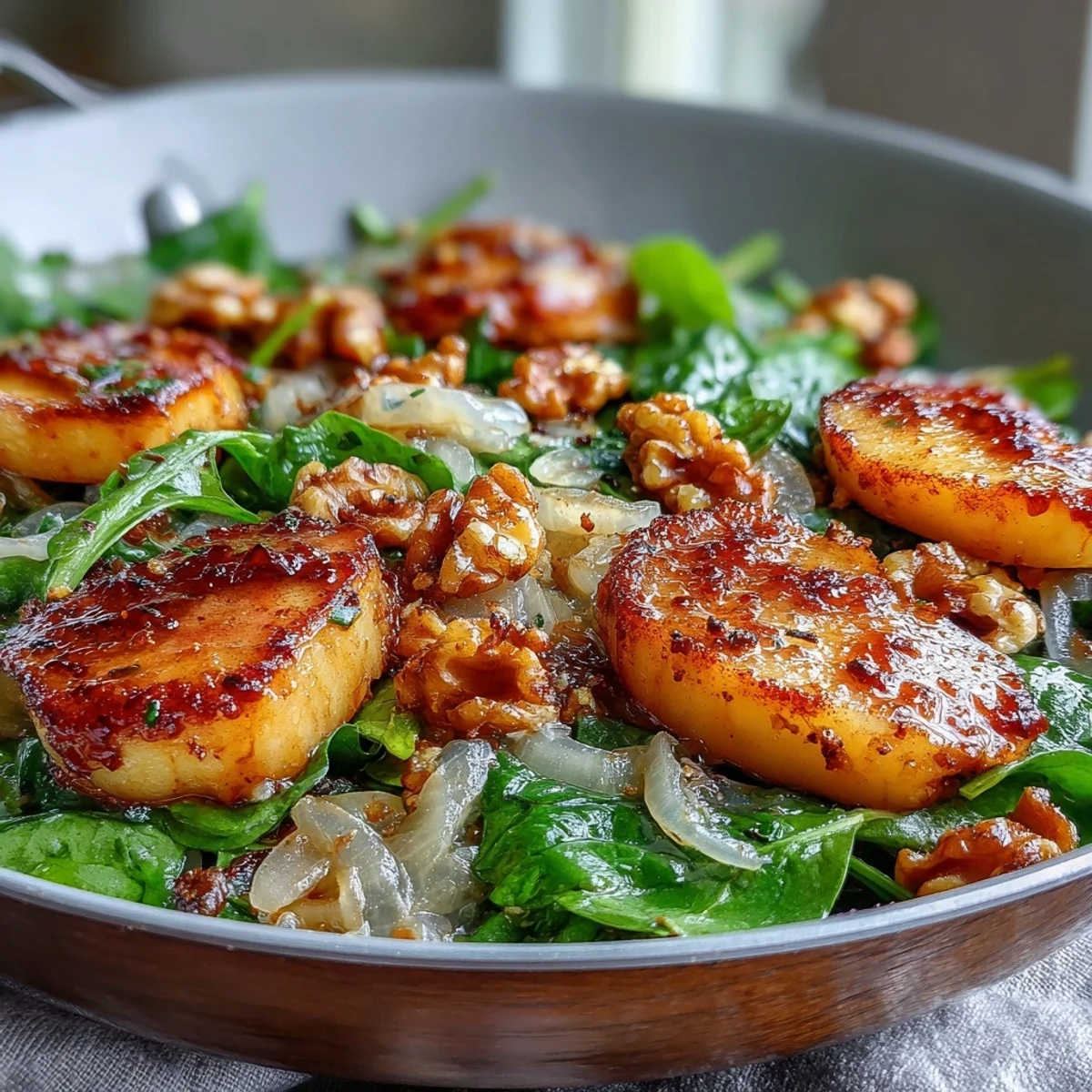 Freshly made Warm Apple and Sauerkraut Skillet Salad in a pan, featuring tender apples, tangy sauerkraut, and a drizzle of honey.