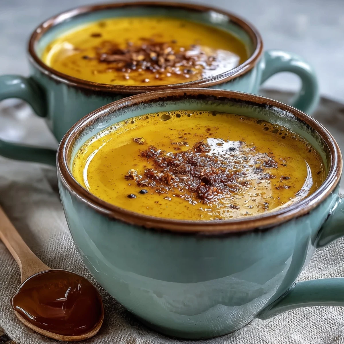 Turmeric and Ginger Golden Milk poured into a clear glass mug, showing its vibrant yellow color and creamy texture.