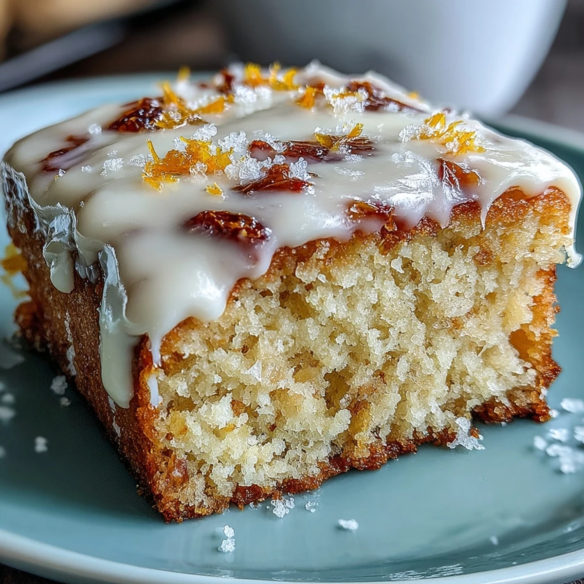 Moist crumb of a Heavenly Blood Orange Yogurt Cake with creamy Greek yogurt and zest visible.