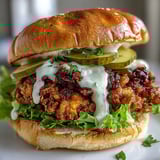 Sizzling golden fried chicken is stacked high on a buttery brioche bun for this Spicy Chicken Sandwich with Creamy Homemade Sauce.