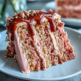 Decadent Bridal Shower Rosé Velvet Cake, artfully adorned with flowing gold.