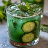 A vibrant ice-filled Sparkling Cucumber Mint Lemonade Mocktail pitcher awaits.