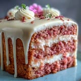 Stunning Rosé Velvet Cake adorned with shimmering edible gold ganache drips.