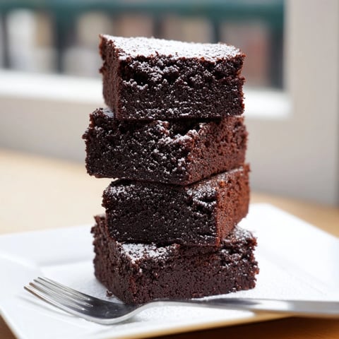 Warm, fudgy brownie squares, dusted with powdered sugar, ready for a delicious dessert.