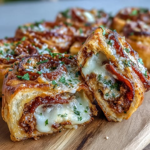Golden-brown Irresistible High Protein Pepperoni Pizza Rolls emerge from the oven with bubbling mozzarella and savory pepperoni peeking through the flaky crust. 