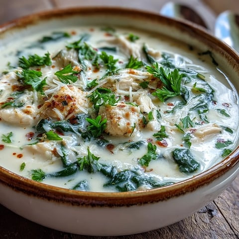 Creamy Garlic Parmesan Chicken Soup served in a rustic bowl, topped with fresh parsley and grated cheese, perfect for a cozy dinner.