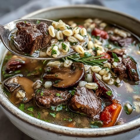 Fresh parsley garnish rests atop this hearty American stew, perfect for serving with crusty bread on a cold day. 