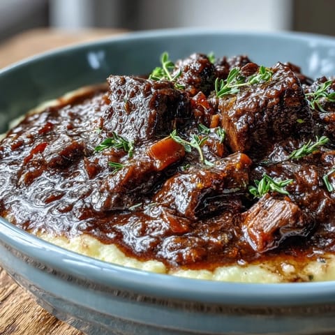 Tender venison pieces in a glossy sloe gin sauce over creamy polenta, with carrots and celery adding vibrant color and texture.