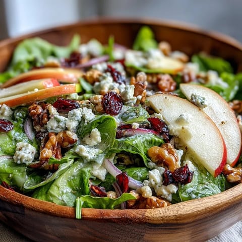 Healthy Mixed Greens and Apple Bowl served in a rustic bowl, featuring vibrant greens, crunchy walnuts, and optional dried cranberries for sweetness.