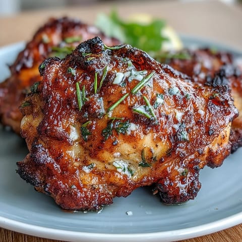 Savory baked chicken thighs with crackling skin, paired with a tangy, buttery cabbage slaw bursting with lemon and herbs.  