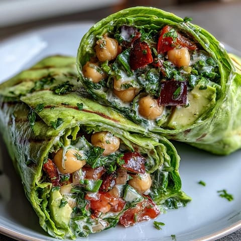Spring Clean Avocado Chickpea Salad Wraps with Crunchy Lettuce Shells, filled with creamy avocado, protein-rich chickpeas, and crisp vegetables in zesty dressing.