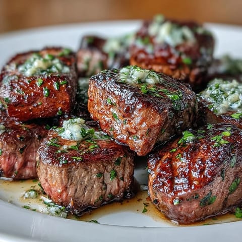 2. Succulent sirloin steak cubes seared and tossed in rich garlic butter, served alongside golden avocado fries and delicate zucchini ribbons.  