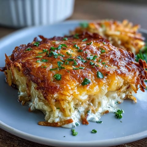 Golden, cheesy hashbrown casserole with a crispy top, inspired by Cracker Barrel's classic comfort food.  