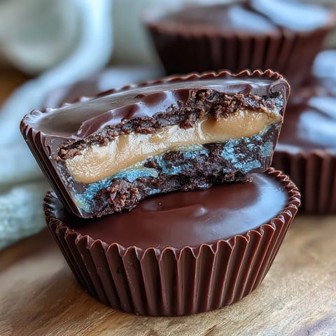 Homemade Reeses Peanut Butter Cups with Dark Chocolate - Rich dark chocolate shells filled with creamy, slightly salty peanut butter, offering a satisfying homemade twist on a classic candy.