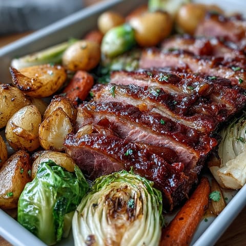 Hearty corned beef and cabbage sheet pan dinner with roasted vegetables and tender potatoes.  