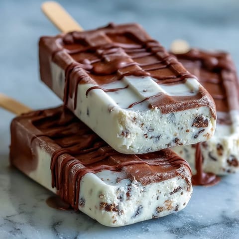 Delicious frozen pops featuring rich coffee flavor and a luscious vanilla bean base, topped with chocolate fudge.  