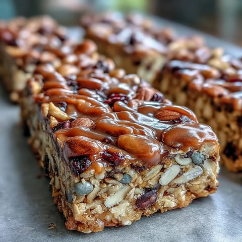 Chewy homemade trail mix bars featuring oats, honey, crunchy nuts, and sweet dried cranberries—perfect for on-the-go energy.