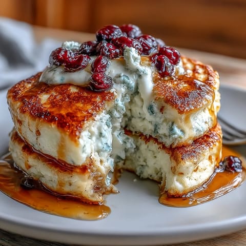 Fluffy cottage cheese protein pancakes with juicy blueberries, perfect for a high-protein breakfast or post-workout meal.