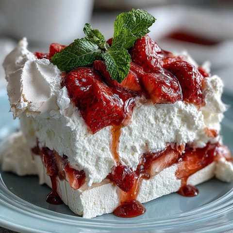 Strawberry Pavlova with Cream