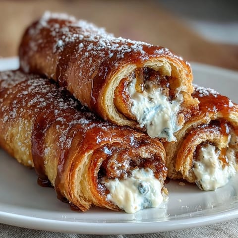 Mini orange rolls with citrus glaze on a white plate, fluffy crescent dough spirals drizzled with bright orange icing.