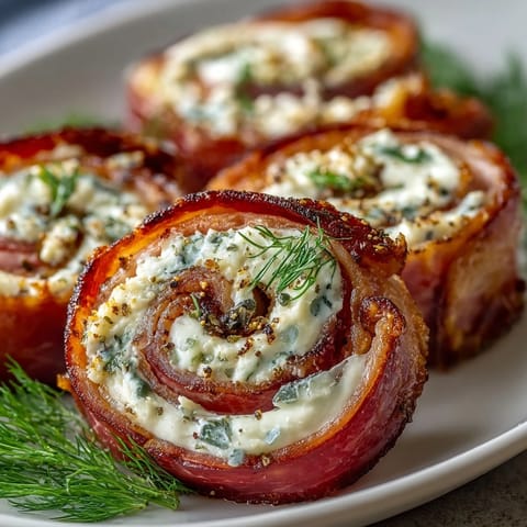 Ham, cream cheese, and pickle pinwheels served on a white platter, showcasing spiral layers of savory ham and tangy pickles.