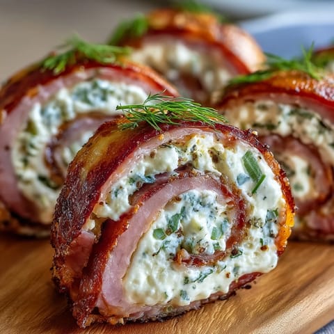 Bite-sized ham, cream cheese, and pickle pinwheels arranged on a rustic wooden board, perfect for easy appetizers or party snacks.