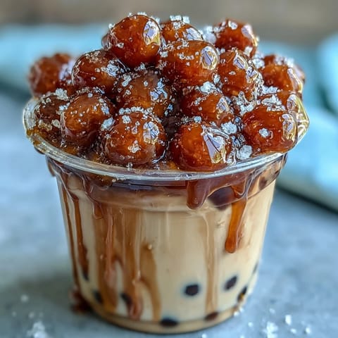 Creamy brown sugar boba milk tea with chewy tapioca pearls and a rich, caramelized brown sugar syrup swirl.  