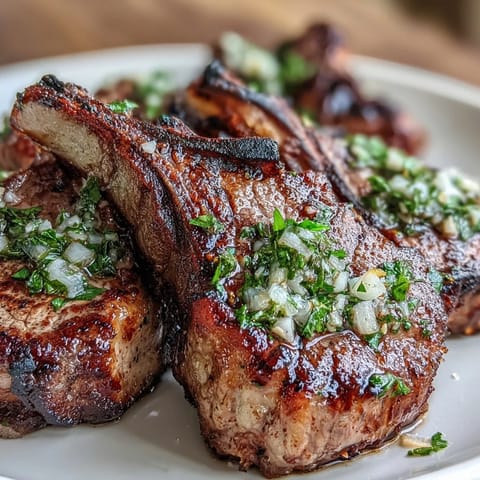Plated lamb chops with golden crust, garnished with fresh parsley and lemon gremolata for a vibrant finish.