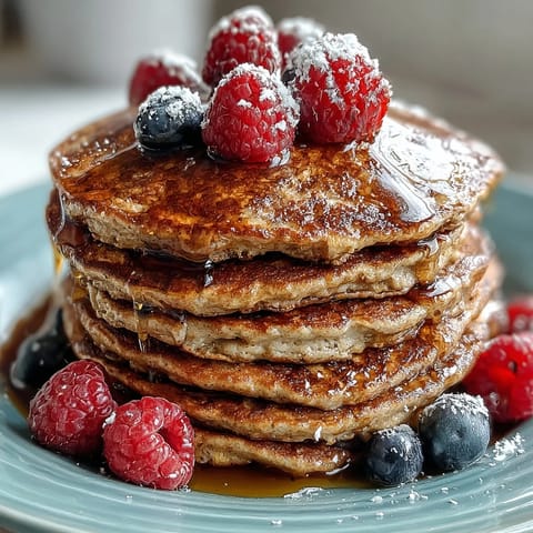 Golden brown High Fiber Protein Pancakes, fluffy and ready to top.