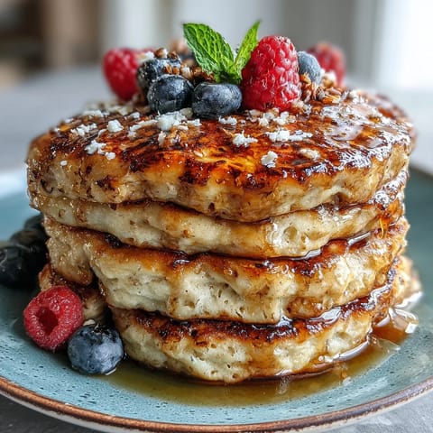 Hearty High Fiber Protein Pancakes with syrup drizzle, a healthy breakfast delight.