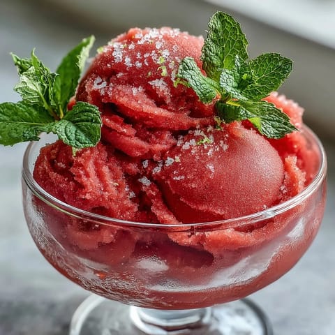 Refreshing watermelon sorbet, a vibrant pink, naturally sweet, three-ingredient summer treat.