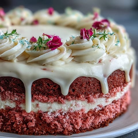 Bridal Shower Rosé Velvet Cake: delicate pink layers with elegant gold drip.