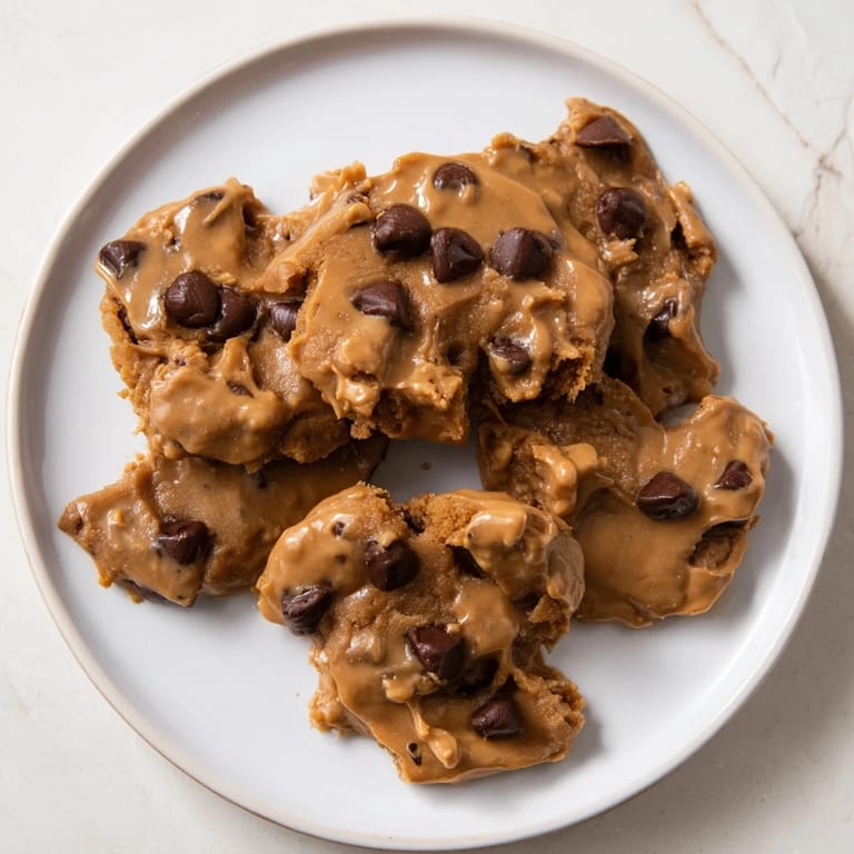 Close-up of a stack of soft peanut butter chocolate chip cookies, with melted chocolate and creamy texture.