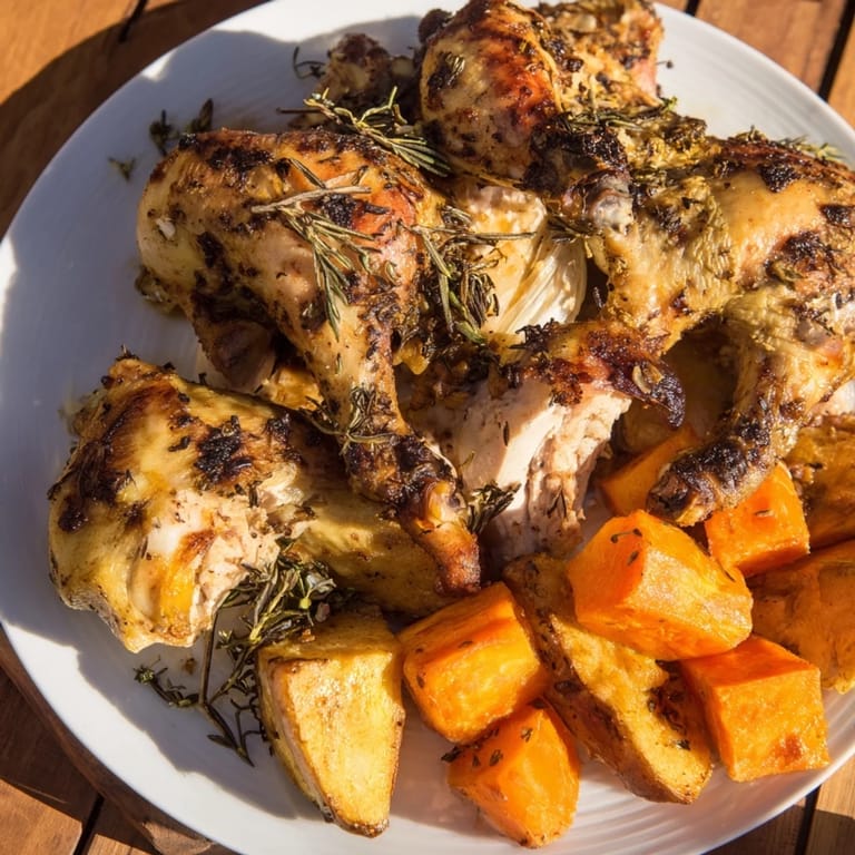 Juicy Roast Chicken with Rosemary and Garlic, infused with herbs, perfect for a family meal.