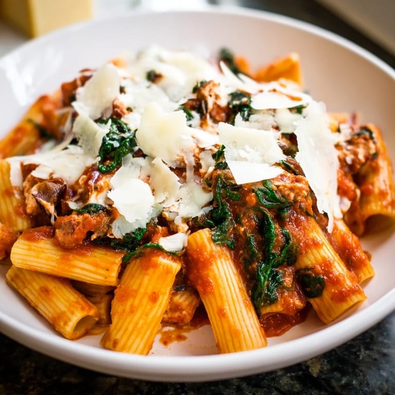A close-up shot of the savory Olive-Warm Baked Ziti, showcasing creamy ricotta and flavorful olives.