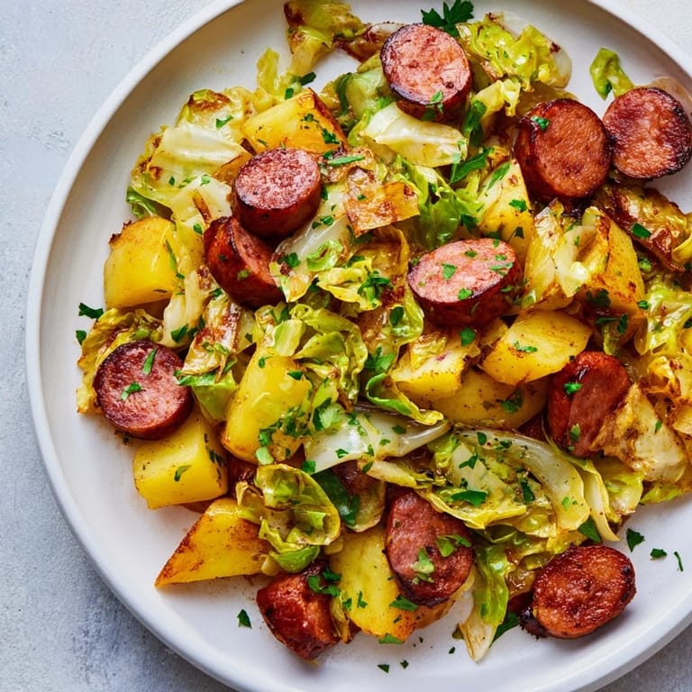 Satisfy your craving—a comforting plate of Midwest-inspired Kielbasa and Cabbage Hash is calling!